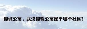 锦城公寓，武汉锦程公寓属于哪个社区？