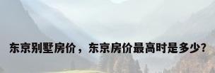 东京别墅房价，东京房价最高时是多少？