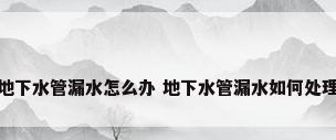 地下水管漏水怎么办 地下水管漏水如何处理
