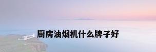 厨房油烟机什么牌子好