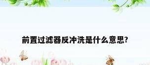 前置过滤器反冲洗是什么意思?