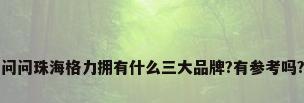 问问珠海格力拥有什么三大品牌?有参考吗?