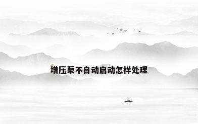 增压泵不自动启动怎样处理
