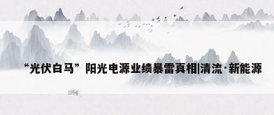 “光伏白马”阳光电源业绩暴雷真相|清流·新能源